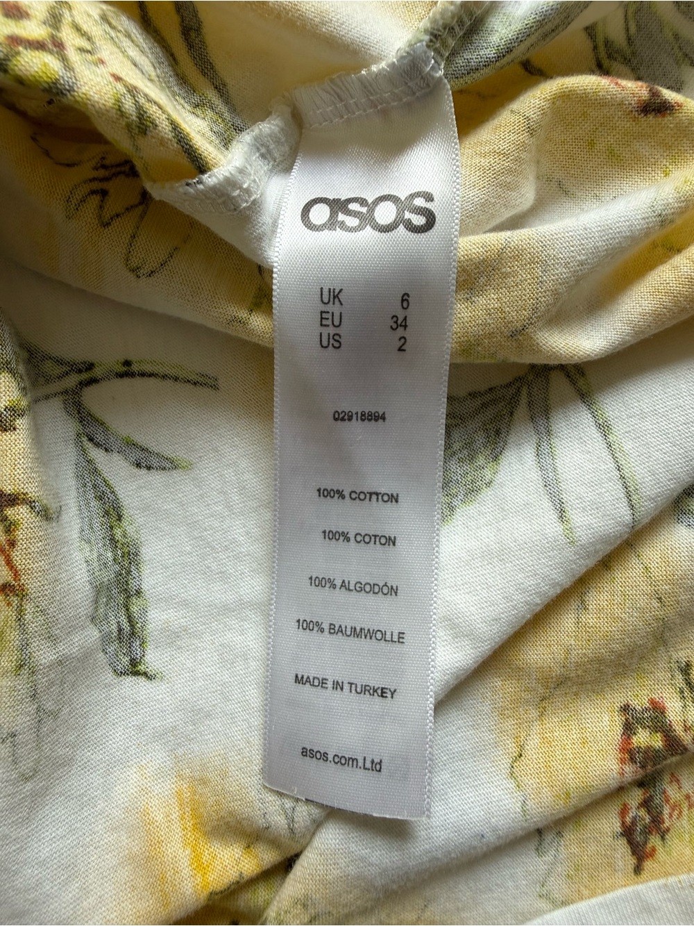 XS ASOS Yellow & White Floral Short Sleeve Cropped Tee Cuffed Sleeves US Size 2 - Picture 5 of 12